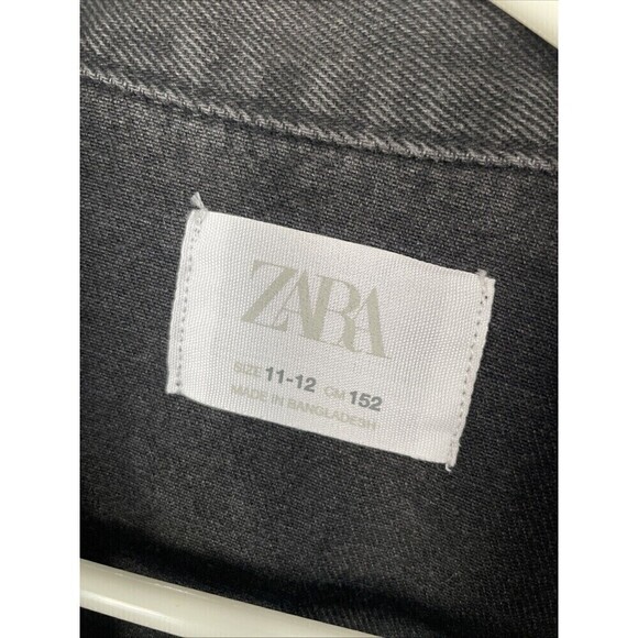 Zara Kids Black Denim Jacket Size 11/12 Distressed Look Cotton Button Closure - Picture 2 of 8